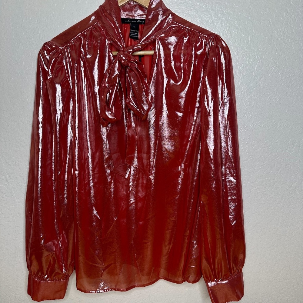 A Love Story Metallic Salmon Blouse with Neck Tie - Size XL - New with tags NWT